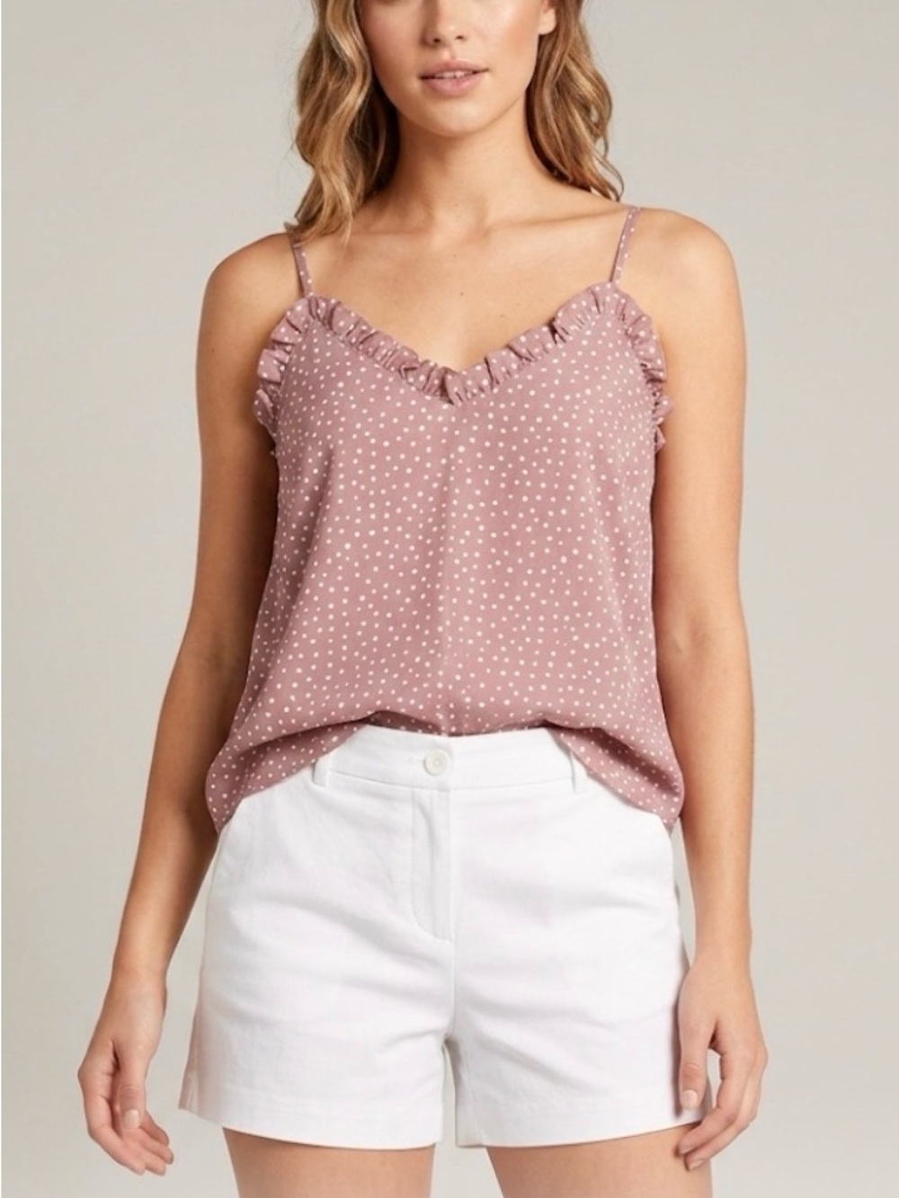 Dusty Pink Polka Dot Spaghetti Strap Flowy Tank Top Women’s Medium